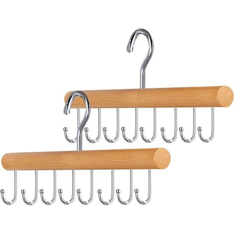 2 Pièces Cintres en Bois pour Cravates et Ceintures avec 8 Crochet, Convient pour Ranger Les Foulards, Les Ceintures, Les Cravates et Les Turbans (1/5)