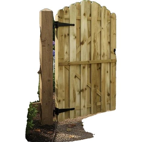 Puerta de jardín, 100 cm x 150 cm, madera de pino impregnada, diseño arqueado, fácil montaje, resistente a la putrefacción. (1/5)