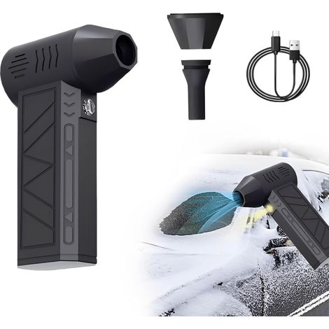 Souffleuse à neige pour voiture, 4 vitesses de soufflage puissant, charge rapide USB-C, souffleuse électrique turbo avec éclairage LED, idéale pour le déneigement, le dépoussiérage et le soufflage de (1/5)
