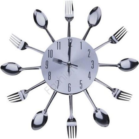 Horloge murale - Vintage - Argent - Métal - 31x31 cm - Décoration cuisine (1/2)