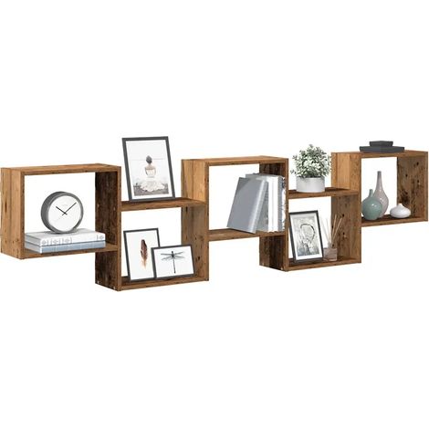 Étagère cube murale 5 compartiments vieux bois bois ingénierie (1/5)