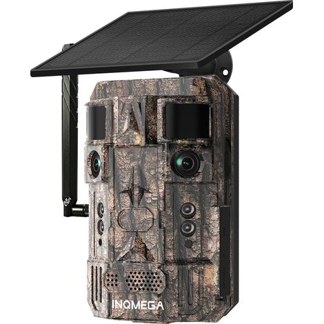 Caméra de Chasse 4G Solaire Camouflage 24 MP Ultra HD, Double Objectif et Double Enregistrement, Grand Angle 180°, Détection IA des Animaux, Vision Nocturne Infrarouge 15 m, GPS Intégré, Audio Bidirec (1/5)