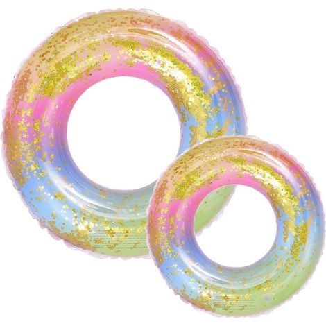 Lot de 2 bouées gonflables pour adultes et enfants, anneaux de natation en caoutchouc transparents pour piscine et baignoire, couleurs arc-en-ciel brillantes. (1/3)