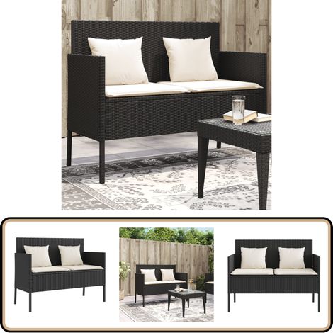Banc de jardin avec coussins noir résine tressée - Banc De Jardin - Meuble De Jardin - Résine Tressée - Rotin Artificiel - Stockage Extérieur