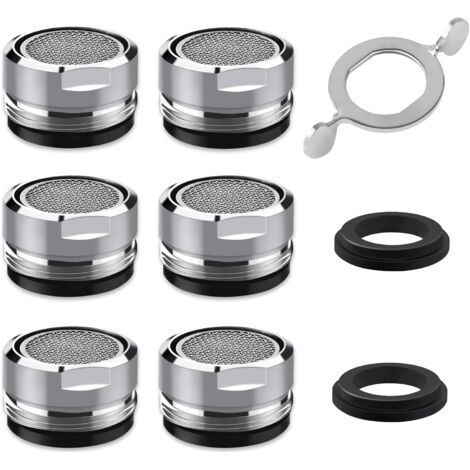 Aiperq Mousseur Robinet M24, 6 Pièces Aerateur Robinet Economie Eau Avec Filtre en Acier Inoxydable et ABS, comprendre 8 joints et 1 clé à Mousseur chromée pour Robinet Lavabo de Salle de Bain et Cuis (1/4)