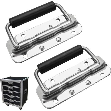 Lot de 2 poignées de coffre en métal pliables à ressort, 122 x 41 mm, en acier inoxydable, pour boîtes à outils et boîtes (1/5)