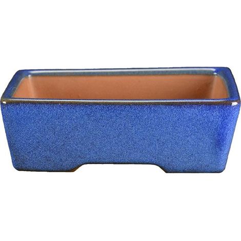 Vaso per bonsai rettangolare in gres smaltato blu 13,5x10x3,5 cm - ZX40