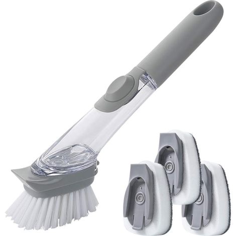 Brosse hydraulique pour récurer les casseroles de cuisine - 1 manche + 1 brosse + 3 éponges (1/5)