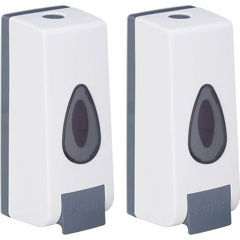Distributeur de savon mural, lot de 2, porte-savon liquide avec pompe, 19x7x7 cm, blanc (1/5)