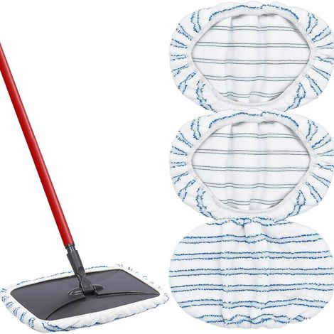 Kompatibel mit O-Cedar-Wischmoppköpfen – Wiederverwendbare Mikrofaser-Ersatztücher für 15 x 8 Zoll (ca. 38 x 20 cm) große Flachmopps – Blau und Weiß – 3er-Pack