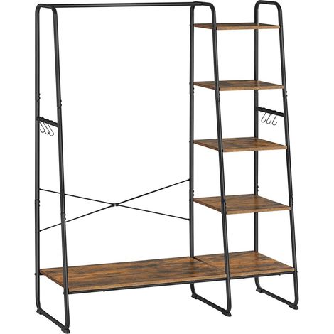 Appendiabiti/scarpiera indipendente 45 x 120 x 160 cm ingresso/guardaroba con 5 ripiani portaoggetti e 6 ganci per camera da letto soggiorno corridoio stile industriale marrone 120007093