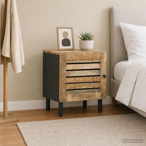 vidaXL Mesita de Noche Natural 40 x 33 x 46 cm Madera de mango maciza (1/5)