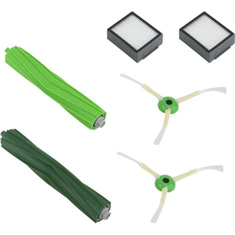 Kit de repuestos para Roomba i7 E5 E6: 2 filtros HEPA, 2 ruedas laterales y 2 cepillos giratorios verdes. (1/5)