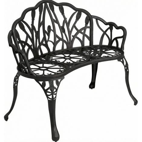 CHICFURN Banco de jardín para 2 personas 99 x 57 x 78 cm de aluminio negro, motivo tulipán, exterior (1/5)