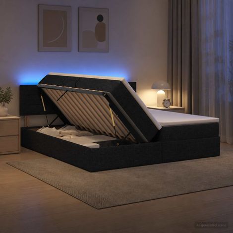 vidaXL Letto con contenitore LED e materasso Nero 180 x 200 cm Tessuto (1/5)