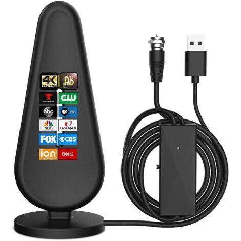Antenne TV numérique d'intérieur HDTV – Amplificateur de signal intégré – Portée jusqu'à 560 miles – Câble coaxial 18ft pour réception optimale - 1080P (1/5)