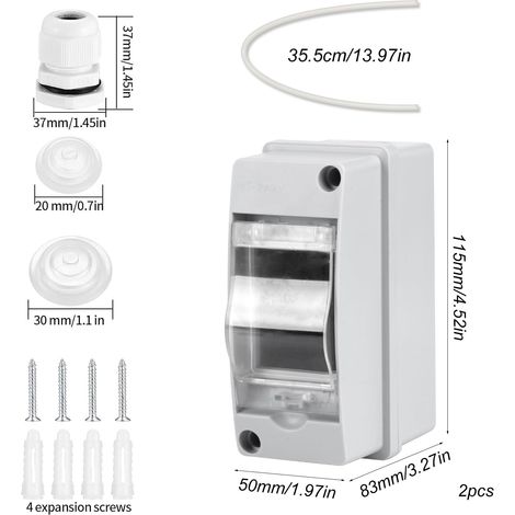 Coffret Electrique Etanche Exterieur IP65, Boite de Boitier Etanche Electrique, Boitier de Jonction, Armoire de Contrôle de Surface en Plastique (2 pièces 2 voies)