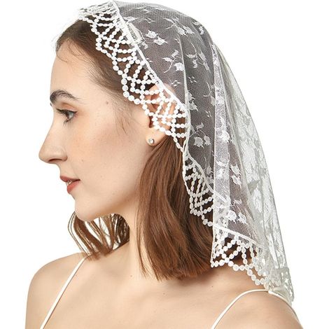 Cache-tête vintage Mantilla en dentelle florale espagnole pour rassemblement religieux événement formel service culte (1/5)