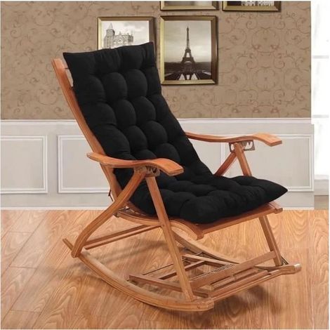 Coussin de Fauteuil à Bascule pour Terrasse de Jardin, 110 x 40cm, Grand Coussin Épais pour Fauteuil Inclinable, Noir (1/4)