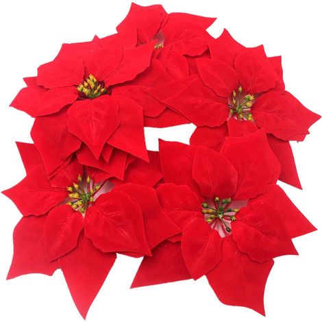 50 Stück 22 cm künstliche Weihnachtsblumen mit Clips und Glitzer