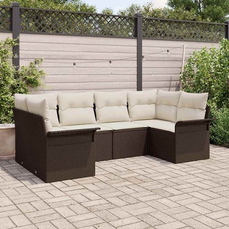 Gartensofa-set mit Kissen 6 pcs Braun Poly-Rattan