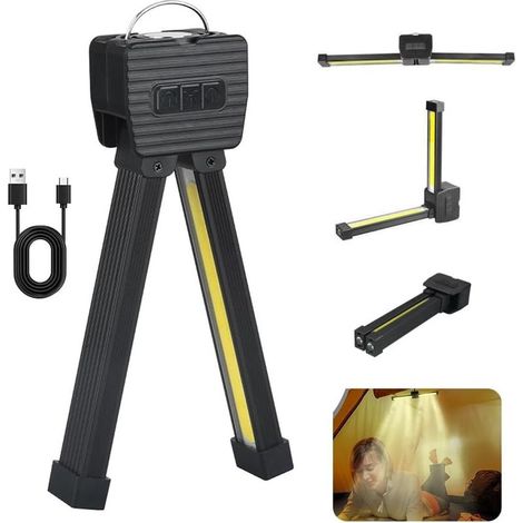 1 Lampe magnétique, 7 niveaux luminosité, tête rotative 180°, crochet suspension, étanche IPX4, fitness camping (1/5)