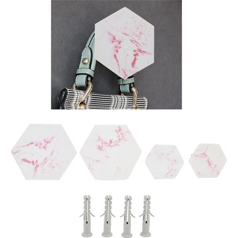 Lot de 4 patères décoratives hexagonales en marbre, style nordique, rouge et blanc. (1/5)