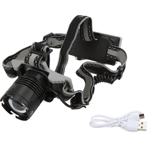 Lampe frontale XHP70, lampe de chantier rechargeable USB, avec bandeau, affichage numérique et zoom. (1/5)