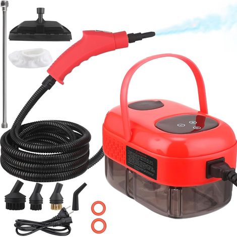 Nettoyeur Vapeur 2500W 1,1 L Réservoir d'Eau 3 Bar 10 Accessoires Polyvalents pour le Nettoyage, Canapés, Carrelage, Voitures, Rouge (1/5)