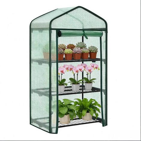 Serre de jardin compacte avec 3 étagères en métal, porte enroulable zippée, bâche PE UV pour balcon, terrasse ou jardin, 69 x 49 x 125 cm verte - CHICFURN (1/5)