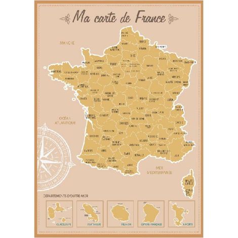 Décoration murale carte de France à gratter – Papier – Dimensions 52 x 73 cm – Invitation au voyage ludique – Sud Trading (1/2)