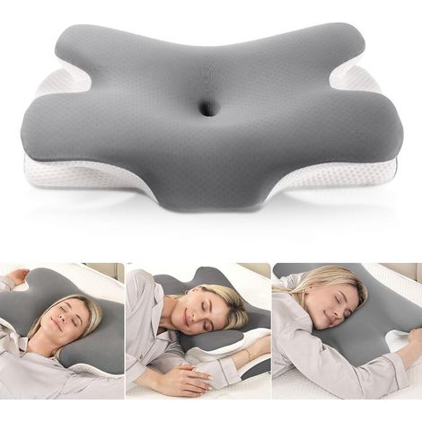 Oreiller Ergonomique Cervical Oreiller Papillon à Mémoire de Forme Coussin Cervicals pour la Nuque, Adapté pour Dormir sur Le Côté, sur Le Dos et sur Le Ventre, 66,8×36,5×10/12 cm, P-105 Gris (1/5)