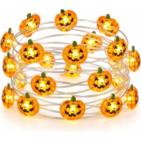 Guirlande lumineuse Halloween 20 LED à piles, guirlande citrouille 2m IP65 étanche pour intérieur extérieur, décoration festive maison jardin (1/5)