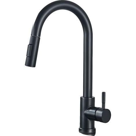 Grifo de cocina, cabezal rociador extraíble, diseño monomando, negro A (1/2)