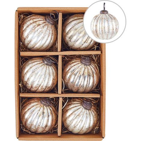 Set of 6 Baubles IVOIRE Glass Silver