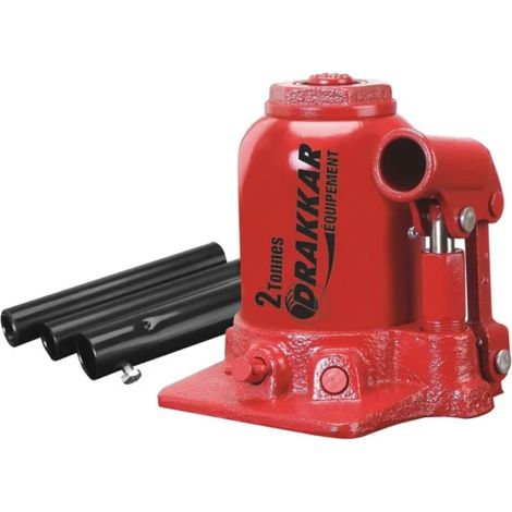 Drakkar Equipement – Cric bouteille hydraulique télescopique 2T – Charge maximale 2 tonnes – Hauteur levée 370 mm – Descente lente pour sécurité