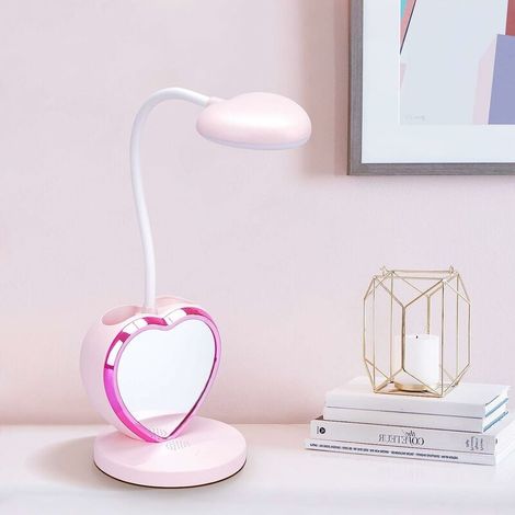 LED lampe de bureau filles, lampe de table agréable pour les yeux avec porte-stylo, port USB rechargeable, 2 températures de couleur pour adolescents garons étudiants, rose (1/5)