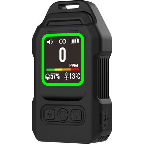 Détecteur de CO Portable 3-en-1 Mini avec Capteur Temp/Humidité, Alarme Visuelle, Lampe Torche et Support Aimanté pour Voyage Camping Voiture (1/5)