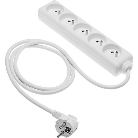 Rallonge Domestique, multiprise 5 Prises avec 5 Prises françaises, 5 m de Longueur, Charge maximale 2000 W, Prise européenne, Durable et sûre