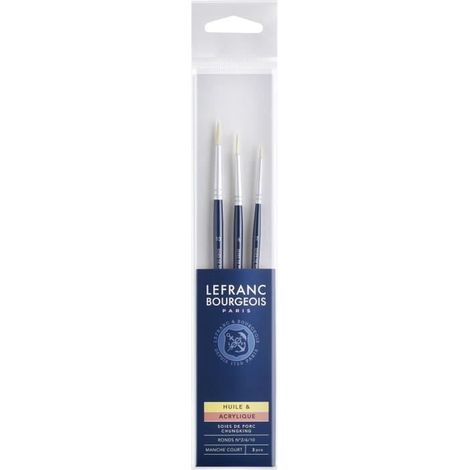 LEFRANC BOURGEOIS Assortiment 3 pinceaux - Ronds n°2-6-10 - Manche court (1/2)