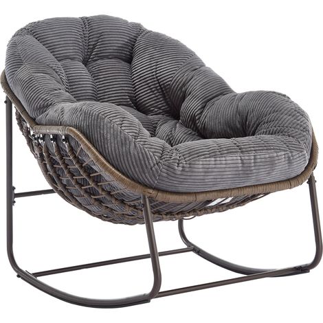 Fauteuil à bascule extérieur en rotin synthétique avec coussin rembourré gris pour terrasse et jardin (1/5)