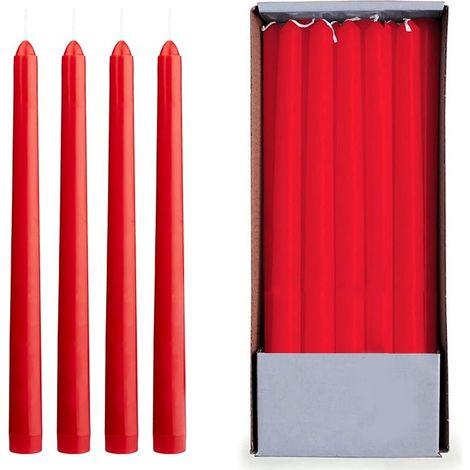 10 Candele rosse coniche in cera paraffina con stoppini in cotone - Lunghezza 25cm e diametro 2,2cm, durata di 8 ore - Per decorazioni natalizie e per (1/5)