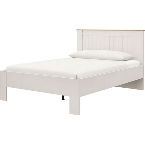Letto Matrimoniale Luangp, Letto Matrimoniale Dimensione Materasso 160x200 cm, Testata Dettaglio Rigato, Peso Supportato 200 kg, Bianco Crema
