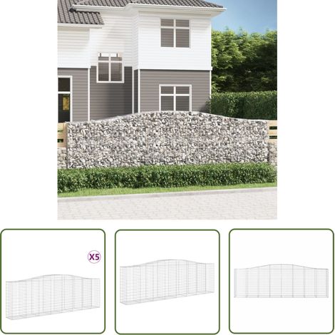 The Living Store Gabionen mit Hochbogen 5 Stk. 400x50x120/140cm Verzinktes Eisen - Gabionen - Gabionenkorb - Gartendeko - Zaun - Sichtschutz (1/5)