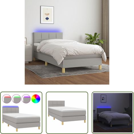 vidaXL LED-Leiste - Boxspringbett mit Matratze & LED Hellgrau 80x200 cm Stoff (1/5)
