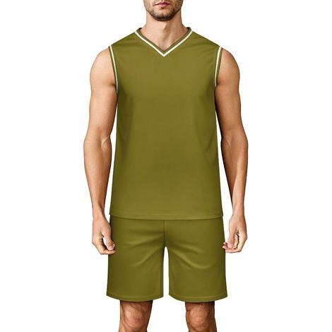 Ensemble Maillot de Basket Homme, 2 Pièces Débardeur et Short de Basket, Tenue de Sport Respirante pour Entraînement Fitness, Vêtement de Basket Homme Survêtement (1/5)