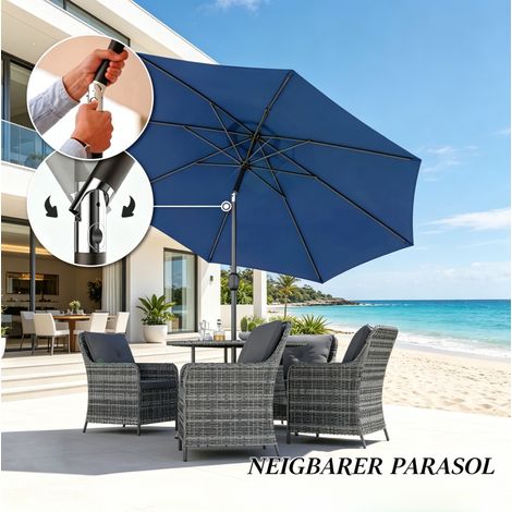 Parasol de terrasse bleu Ø 295 cm en polyester 180g/m² avec structure métallique robuste (1/5)