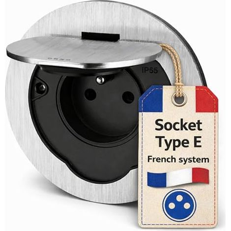 Stainless Steel Recessed Socket IP55 Ground Socket with Flip Cover Plug Terminal Type E French (1/5)