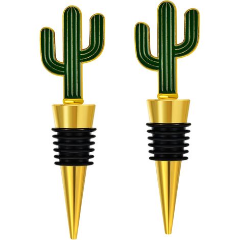 Lot de 2 bouchons à vin en forme de cactus, en alliage de zinc et silicone, réutilisables, pour bouteilles de vin et autres boissons.-AquaForge (1/5)