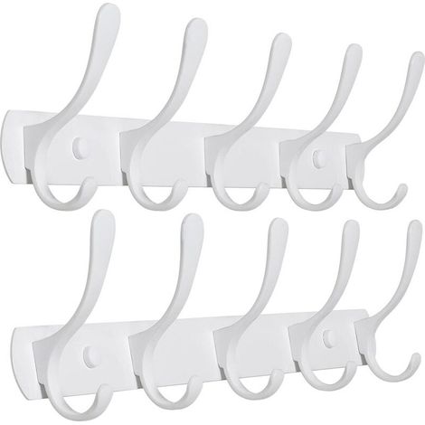 Set of 2 Modern Wall Mounted Coat Racks with 5 Hooks, Sturdy Metal Coat Rack for Hanging Clothes, Coats, Hats, Jackets, Backpacks, White (1/4)